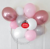 50 stuks Baby Girl ballonnen pakket - Nedville - Luxe Ballonnen Chrome roze, pastel roze, metallic zilver en metallic wit - Helium Ballonnenset, Geboorte, Feest, Verjaardag, Party,