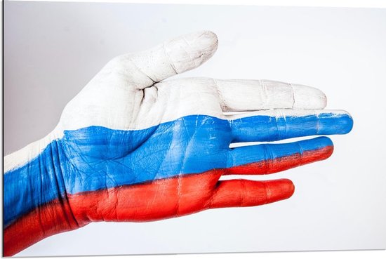 Dibond - de Vlag van Rusland Geverft Op een Hand - 90x60cm Foto op Aluminium (Met Ophangsysteem)