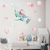 Muursticker voor Kinderkamer - Konijn in Vliegtuig - Jongen - Meisje - Blauw - Roze - Moderne sticker - Konijntje - Babykamer - Muurdecoratie - Muurstickers - Sticker - Kraamcadeau - Wanddeco