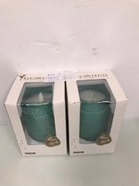 LED kaarsen - 2 stuks - groene kaarsenhouder van glas