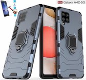 Samsung Galaxy A42 Robuust Kickstand Shockproof Grijs Cover Case Hoesje- 1 x Tempered Glass Screenprotector ATBL