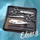 Elency 6-Delige Professionele Kappersscharen Set – Kapper – Haar Knippen – Uitdunschaar – Scheermes – Efileerschaar – Kam – Kappersset – Coupeschaar – Knipschaar – Rechtshandig – Ergonomisch 