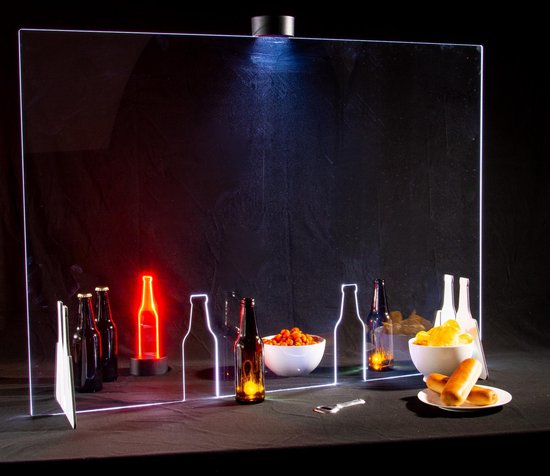 Bierscherm met Verlichting | Proostscherm | Plexiglas Tafelscherm | Plexiglas scherm | Horecascherm | Restaurantscherm | Horeca scherm | Restaurant scherm | 100 x 74 cm