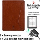 SleepCover Geschikt voor Kobo Clara HD Hoes Cognac Bruin + Screenprotector + Oplader