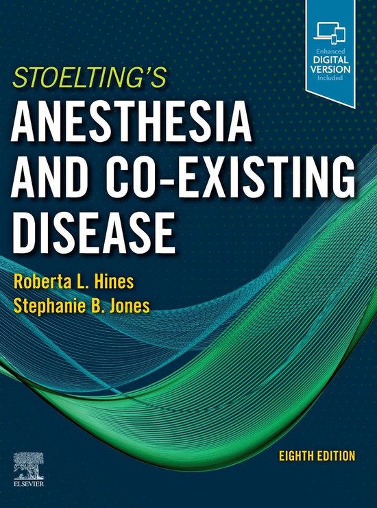 Boekomslag Stoelting's Anesthesia and Co-Existing Disease, 8e editie, met blauwe en groene golvende lijnen.