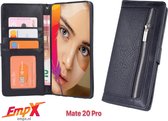 EmpX.nl Huawei Mate 20 Pro Boekhoesje Zwart | Premium hoesje met rits | Portemonnee Boekhoesje met zipper | Ruimte voor pasjes en geld | Kaarthouder | Ritsvakje |Bookcase | Flipcase |360 besc