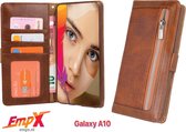 EmpX.nl Samsung Galaxy A10 Boekhoesje Bruin | Premium hoesje met rits | Portemonnee Boekhoesje met zipper | Ruimte voor pasjes en geld | Kaarthouder | Ritsvakje |Bookcase | Flipcase |360 besc