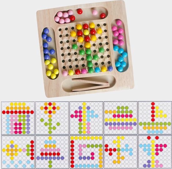 Thumbnail van een extra afbeelding van het spel 2-in-1 Montessori Houten Oefen met Eten & Kleur Leren -  Kleuren Puzzel - Montessori, pedagogisch speelgoed, Pasen, cadeau, spel met hengel, schaakspel voor motor skill kleuterschool sensorisch vanaf 3 jaar