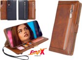 EmpX.nl Apple iPhone X/XS Boekhoesje Bruin | Premium hoesje met rits | Portemonnee Boekhoesje met zipper | Ruimte voor pasjes en geld | Kaarthouder | Ritsvakje |Bookcase | Flipcase |360 besch