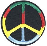 Peace Sign Vredes Teken Embleem Strijk Patch Rond 7.3 cm / 7.3 cm / Zwart Blauw Geel Rood Groen
