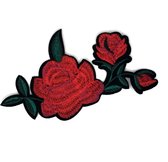 Drie Rode Rozen Op Tak XL Strijk Embleem Patch B 14.5 x L 8.3 cm