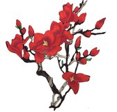 Magnolia Bloesem Bloemen Tak XL Strijk Embleem Patch Rood 34 cm / 36 cm / Rood