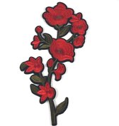 Geborduurde Rode Bloemen Op Mos Groene Tak XL Strijk Patch 10.5 / 22.3 cm / Rood Groen