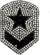 Military Rang Rhinestone Strass Embleem Strijk Patch 4.7 cm / 6.5 cm / Zilverkleurig Zwart