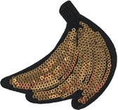 Bananen Tros Pailletten Strijk Embleem Patch Goudkleurig 9 cm / 8.5 cm / Goud