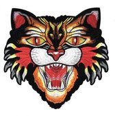 Lynx Kat Roofdier Strijk Embleem Patch Large 21.2 cm / 20.1 cm / Rood Oranje Geel Wit