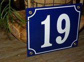 Emaille huisnummer 18x15 blauw/wit nr. 19