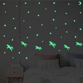Muursticker glow in the dark eenhoorns met sterren - lichtgevende stickers unicorn kinderkamer babykamer