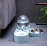Drinkbak en Voerbak - Luxe Design! - Automatische Water Dispenser - voor Kat en kleine Hond (excl. RVS bakje) Groen