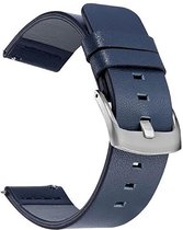 Horlogeband van Leer voor Xiaomi Huami Amazfit Bip | 22 mm | Horloge Band - Horlogebandjes | Blauw met Zilveren Gesp