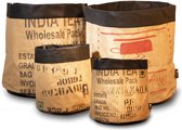 Duurzame potcover set van 4 stuks, "2x S 19x22cm / 2x L 34x34cm", gemaakt van ♻️ theezakken uit India, elke pot is uniek bedrukt. Omslag en binnenzijde gemaakt van sterk en duurzaa