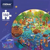 MiDeer - Ronde Puzzels - 150 puzzelstukjes in een mooie geschenkdoos - Loop in de Ruimte: Satelliet + Planeet + Raket + Ruimteschip + Astronaut - Puzzel voor kinderen vanaf 5 jaar