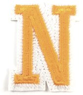 Alfabet Letter Strijk Embleem Patch Oranje Wit Letter N / 3.5 cm / 4.5 cm