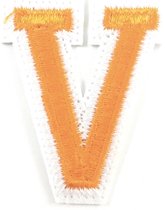 Alfabet Letter Strijk Embleem Patch Oranje Wit Letter V / 3.5 cm / 4.5 cm