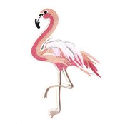 Roze Flamingo XXL Strijk Embleem Patch Rechts 19.5 cm / 27.5 cm / Roze Zalm Wit zilver