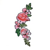 Rozen Bloemen Tak XXL Strijk Embleem Roze Links 12 cm / 26 cm / Roze Wit Groen