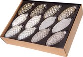 Dennenappels Glas (12cm) Mix 12 Stuks Wit Zilver