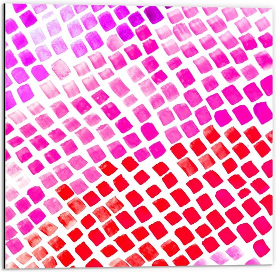 Dibond - Rood/Roze Mozaïek Tegeltjes - 50x50cm Foto op Aluminium (Met Ophangsysteem)