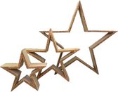 Houten Sterren Met Glitters - Bruin - Hout - Set van 3