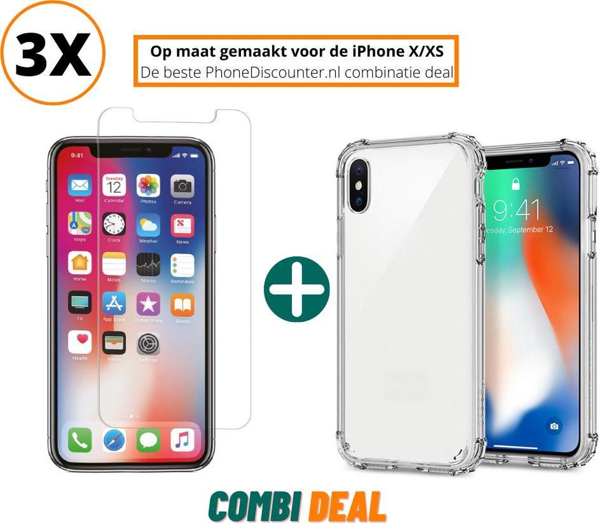 iphone x anti shock hoes | iPhone X siliconen case 3x | iPhone X schokbestendige hoes + 3x iPhone X tempered glass screenprotector