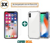 iphone x anti shock hoes | iPhone X siliconen case 3x | iPhone X schokbestendige hoes + 3x iPhone X tempered glass screenprotector