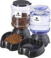 Pet feeder set - Voerbak + waterbak huisdier - Water- en voedsel automaten/bakken - 3,8L - zwart