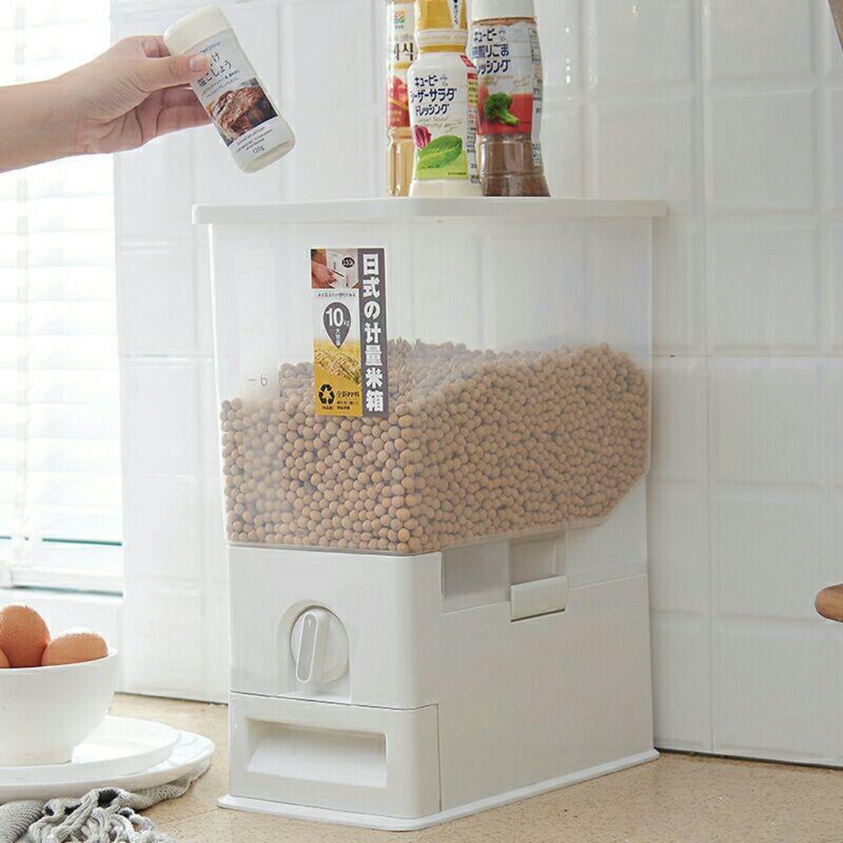 Rijstdispenser, 6/10 kg, rijstvoorraaddoos voor keuken, mueslidispenser