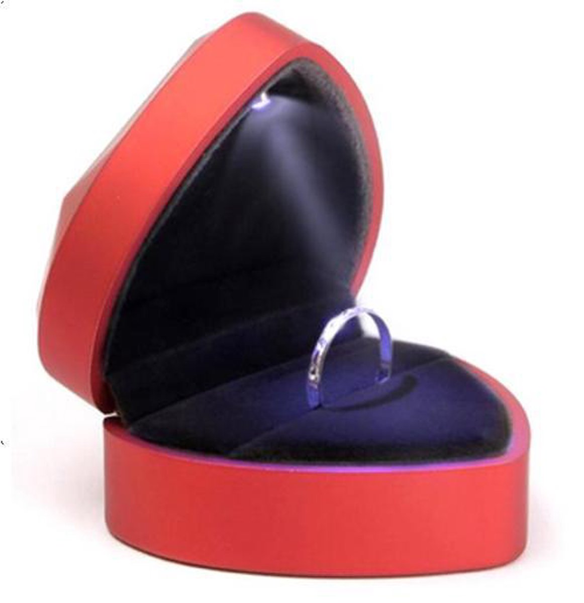 Ringdoosje hartje LED licht - aanzoek - verloving - bruiloft - huwelijksaanzoek - liefde - rood - sieradendoos - Valentijnsdag - ring - verlichting - lichtje - met licht - Merkloos