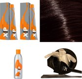 XP100 haarverfpakket kleur 5.75  Lichtbruin & Bruin & Mahonie (2x 100ML) met 6% waterstof ( 1x 250ML) incl verfbakje, kwast, maatbeker, puntkam en handschoenen