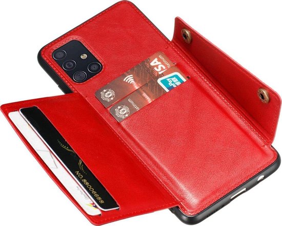 Coque arrière Samsung Galaxy A51 | Rouge | Porte-cartes en cuir | Porte-cartes | Magnétique