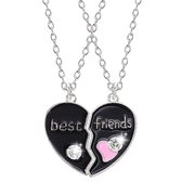 Kasey Vriendschapsketting - BFF ketting voor 2 - Zwart hart met steentje