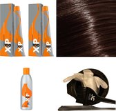 XP100 haarverfpakket kleur 6.03  Donkerblond & Natuur & Goud (2x 100ML) met 3% waterstof ( 1x 250ML) incl verfbakje, kwast, maatbeker, puntkam en handschoenen