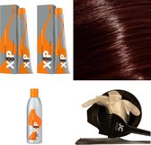 XP100 haarverfpakket kleur 6.4  Donkerblond & Koper (2x 100ML) met 3% waterstof ( 1x 250ML) incl verfbakje, kwast, maatbeker, puntkam en handschoenen