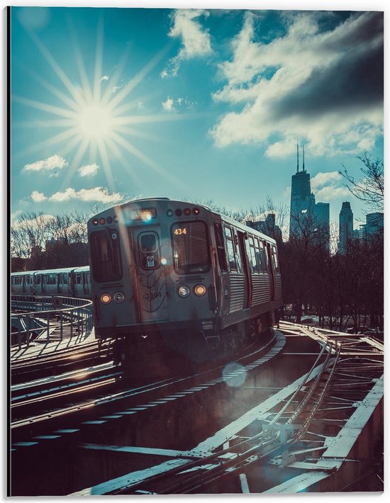 Dibond - Trein Onderweg - 30x40cm Foto op Aluminium (Wanddecoratie van metaal)