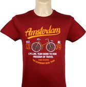 T-Shirt - Casual T-Shirt - Fun T-Shirt - Fun Tekst - Lifestyle T-Shirt - Outdoor Shirt - Fiets - Cycling Team Born to Ride - Burgundy - Maat S