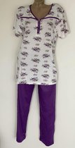 Dames pyjamaset korte mouwen met lange broek bloemenprint XXL wit/paars