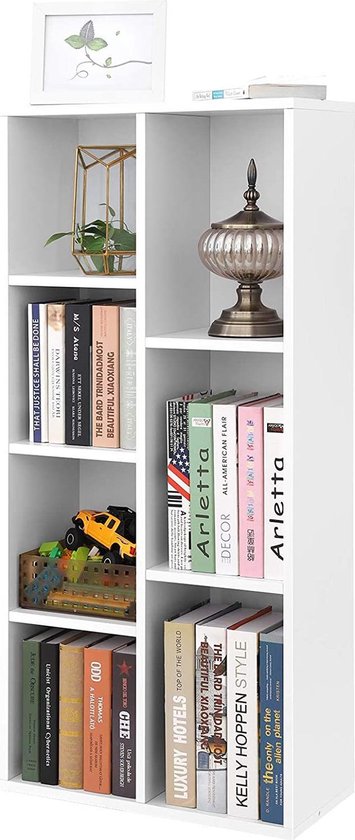 Mudmasa Rek met 2 niveaus, boekenkast, staand rek met 5 vakken, voor woonkamer, slaapkamer, werkkamer, keuken, industrieel design, 34 x 120 x 76,2 cm, wit