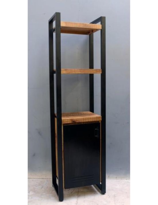 Meuble haut Bas - 1x porte - 55x40x200 cm - bois de manguier - acier noir |  bol