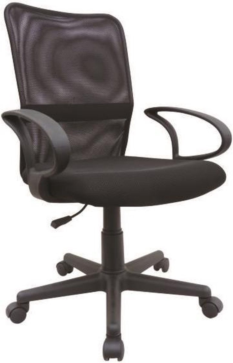 Bureaustoel - Kantoorstoel met Wieltjes - Voor volwassenen - Modern - Met vaste armen - In hoogte verstelbaar - Zwart
