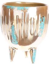 Bloempot Berkane, goud- lichtblauw 18 x Ø 14,5 cm aardewerk